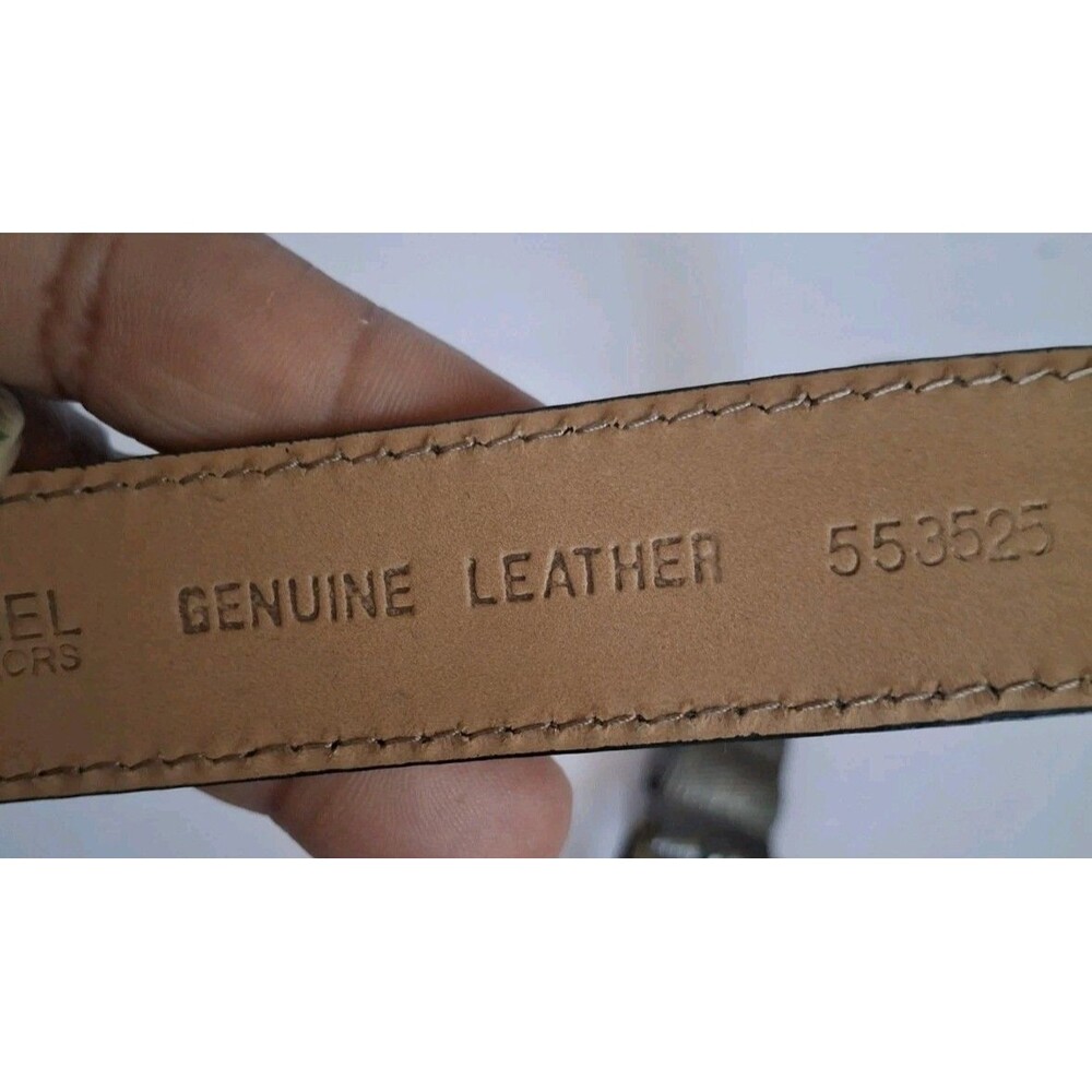 Michael Kors Leather Belt Large Silver Textured  Statement Belt Classic Designer - Picture 8 of 9